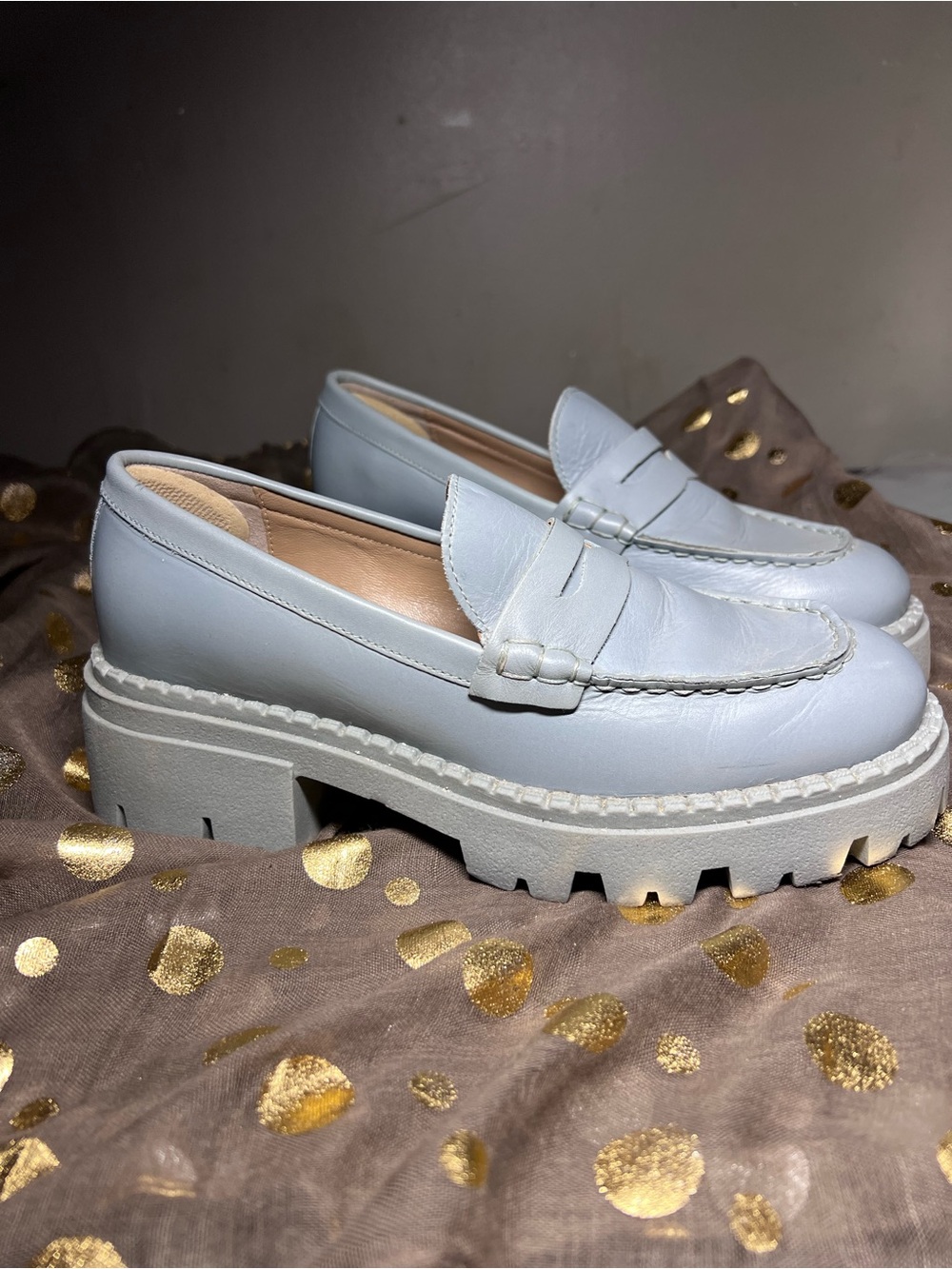 NWOT Free people leatherLight Blue Platform Loafer - Women's Slip-On Chunky Sole